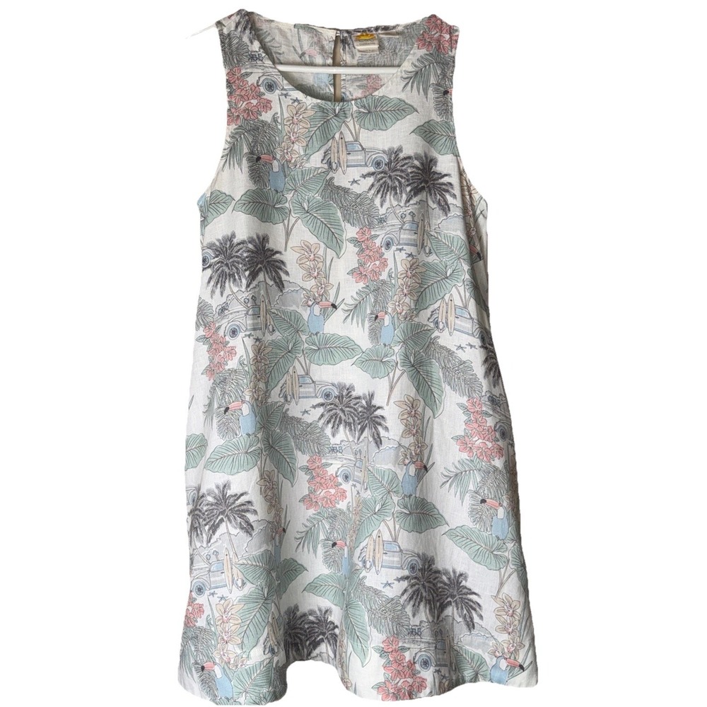 C&C California 100% Linen Tropical Print Shift Dress M Resortwear Summer Beach